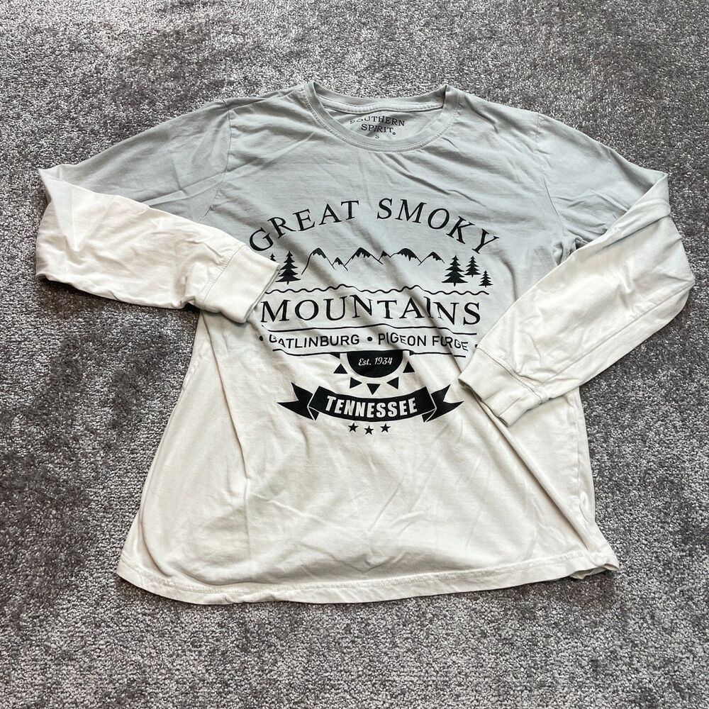Southern Spirit Shirt Adult Small Blue and White Great Smoky Mountains Graphic